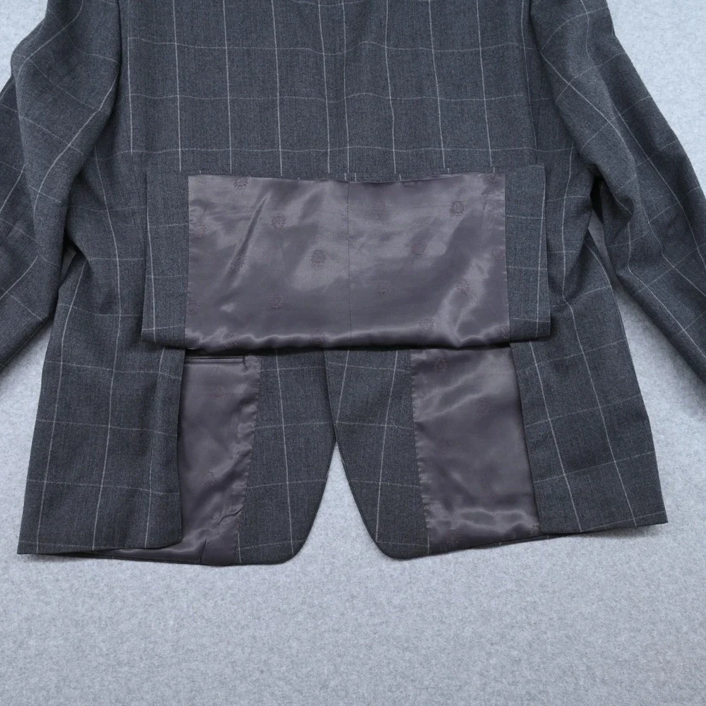 100% Wool Lauren Ralph Lauren Windowpane Plaid Grey Suit Jacket Blazer 46R Luxe